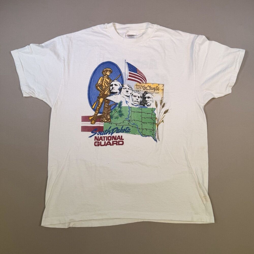 VTG National Guard Shirt Mens Extra Large XL White Single Stitch South Dakota